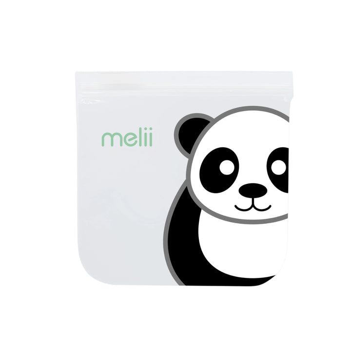 melii Reusable Snack Bags with Zip Closure - 4 pack (2 Panda + 2 Bear)