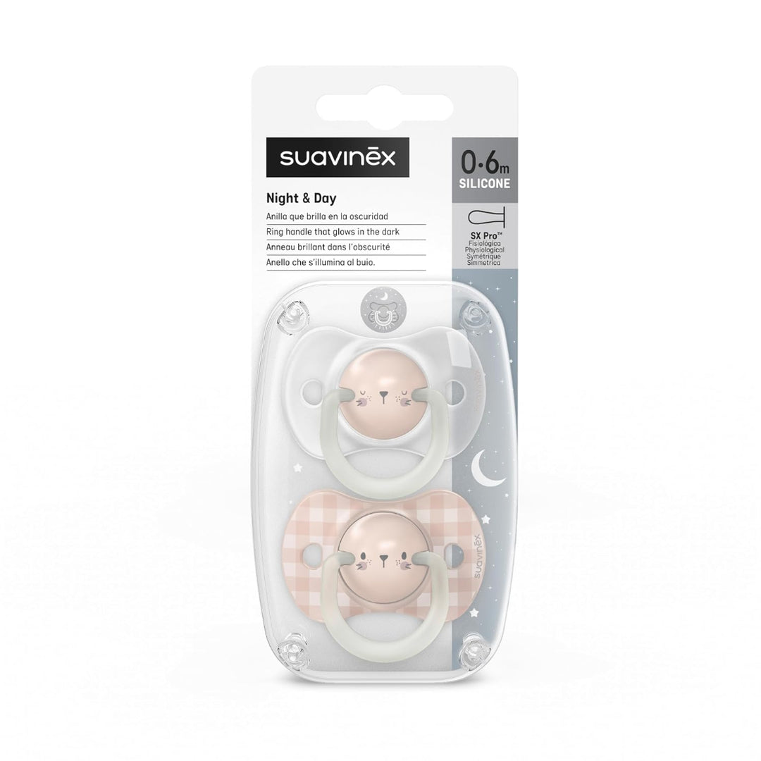 Suavinex Night Physiological Soothers with SX Pro Physiological Teat (Birth to 6m) (Rabbit) (Pack of 2)
