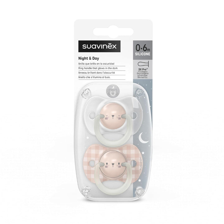 Suavinex Night Physiological Soothers with SX Pro Physiological Teat (Birth to 6m) (Rabbit) (Pack of 2)