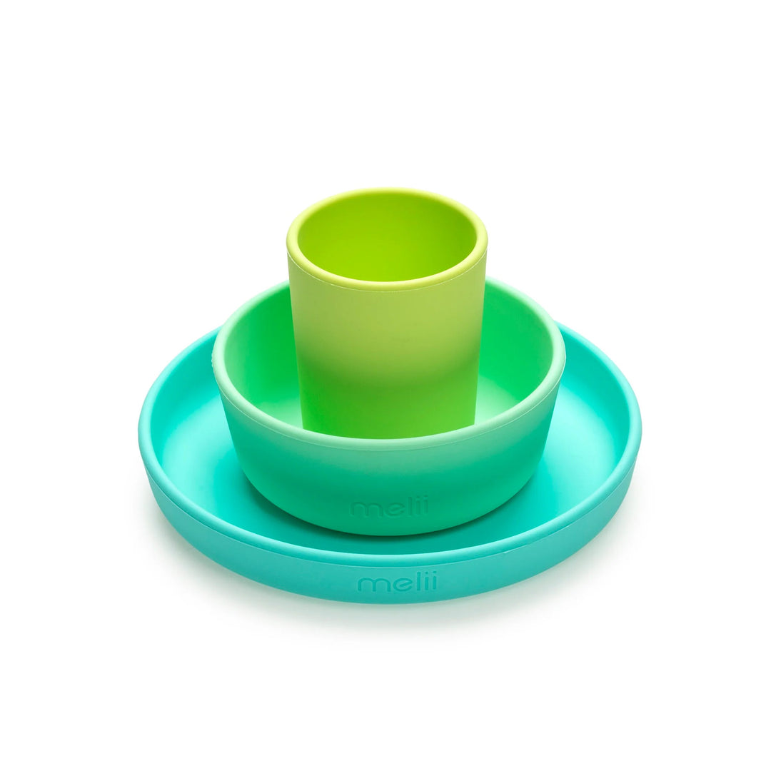 melii 3 Piece Silicone Feeding Set (Green/Blue)