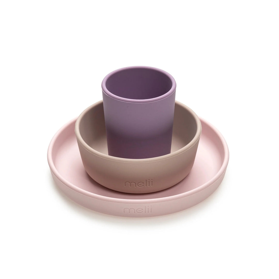 melii 3 Piece Silicone Feeding Set (Pink/Grey)