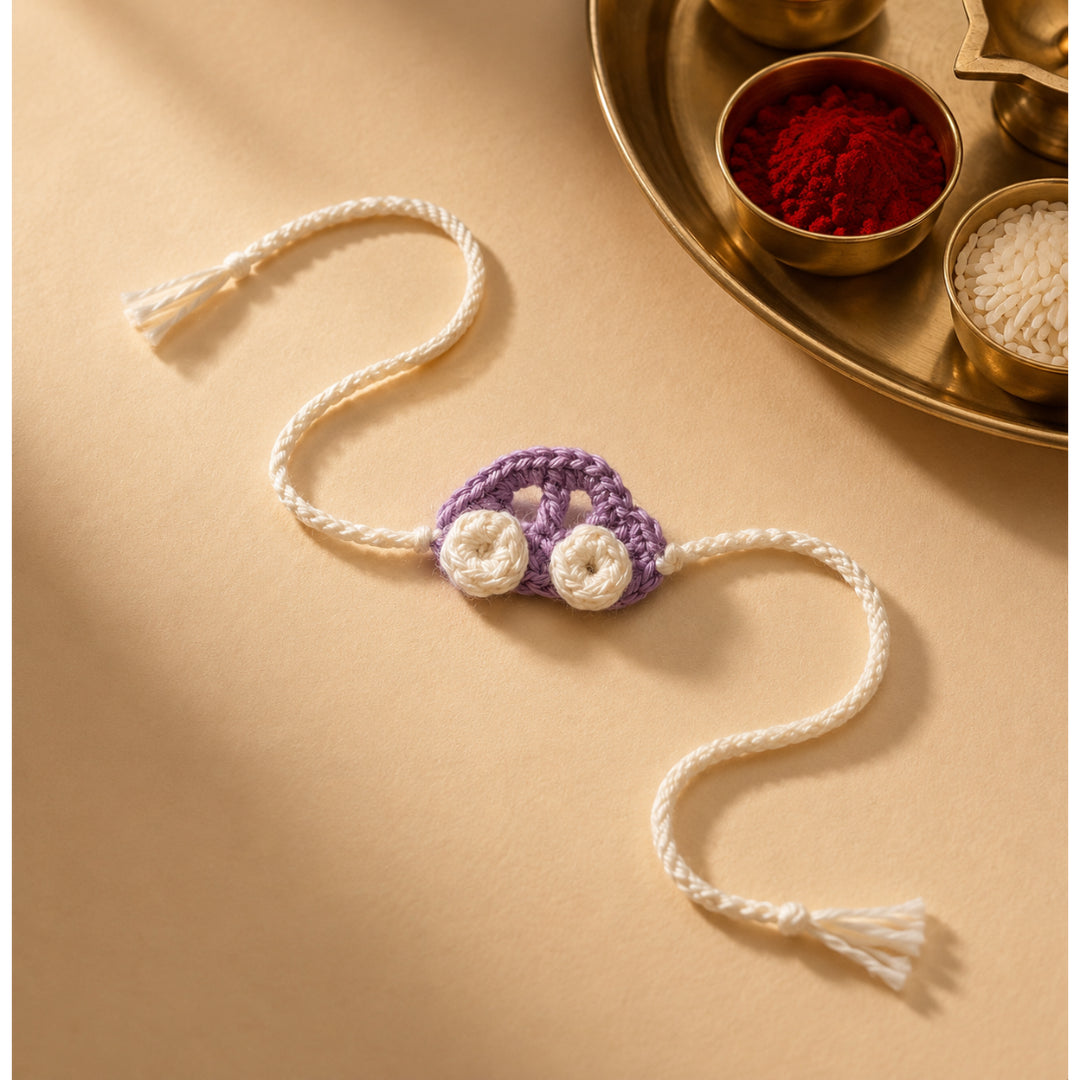 La Plume Little Car Crochet Rakhi — Purple