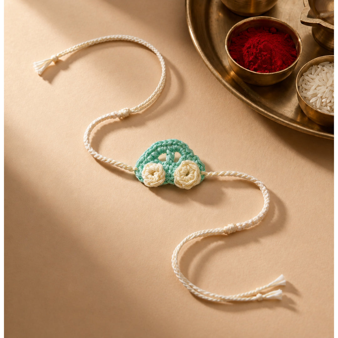 La Plume Little Car Crochet Rakhi — Teal