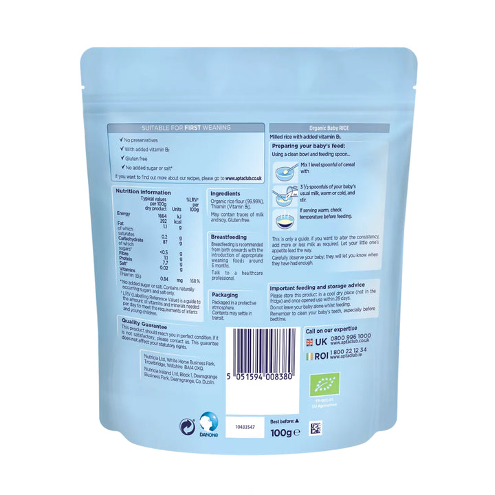 Aptamil Organic Baby Rice (4-6+ Months) (100g)