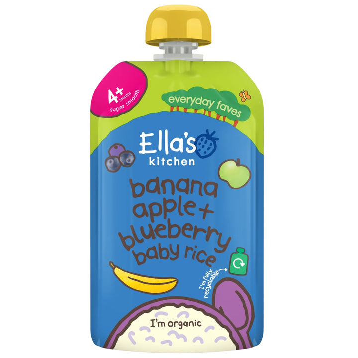 Ella's Kitchen Puree Banana, Apple + Blueberry Baby Rice (100g)