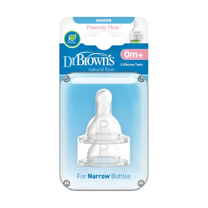 Dr. Brown's Preemie Flow Silicone Narrow Nipple 2 Pack (Transparent)