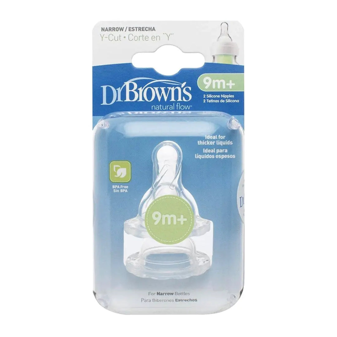 Dr. Brown's Y-Cut Silicone Narrow Nipple 2 Pack (Transparent)