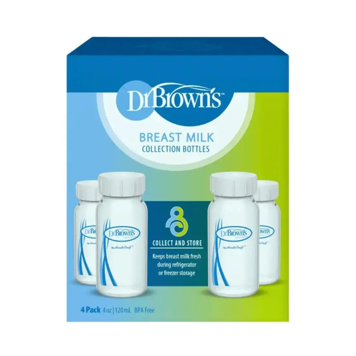 Dr. Brown's Narrow Neck Breastmilk Collection Bottles 4 Pack (White & Blue)