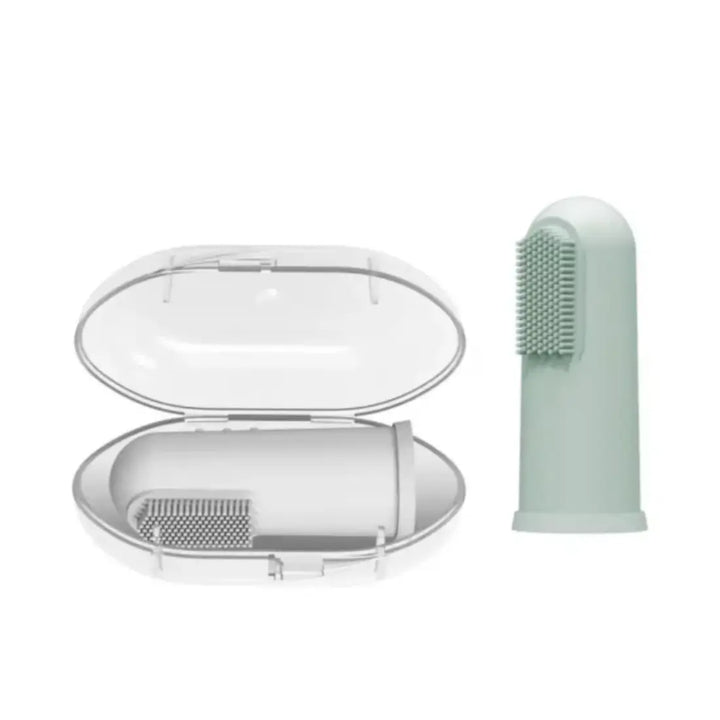 Dr. Brown's Silicone Finger Toothbrush With Case - 2 Pack (Gray And Light Green)