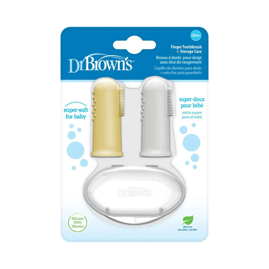 Dr. Brown's Silicone Finger Toothbrush With Case - 2 Pack (Gray And Yellow)