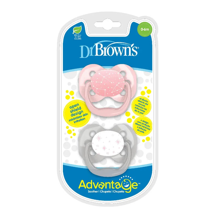 Dr. Brown's Advantage Pacifiers Stage 1 Pack Of 2 (Pink Stars)