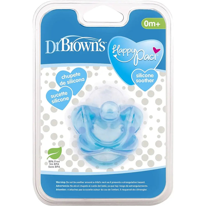 Dr. Brown's Happy Paci Silicone One-Piece Soother 0-6M (Blue)