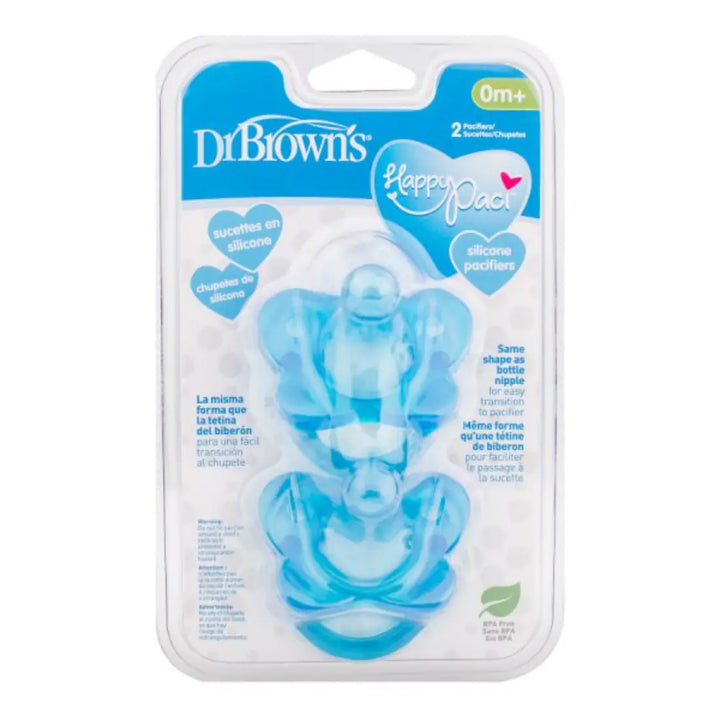 Dr. Brown's Happy Paci Silicone Two-Piece Soother 0-6M (Blue)