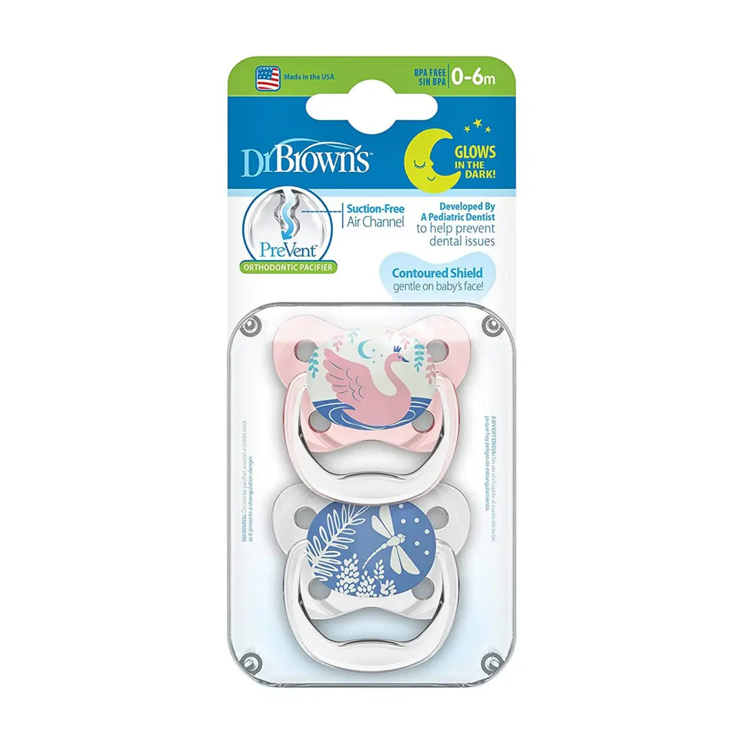 Dr. Brown's Prevent Glow In The Dark Butterfly Shield Soother - Stage 1 (Pink)