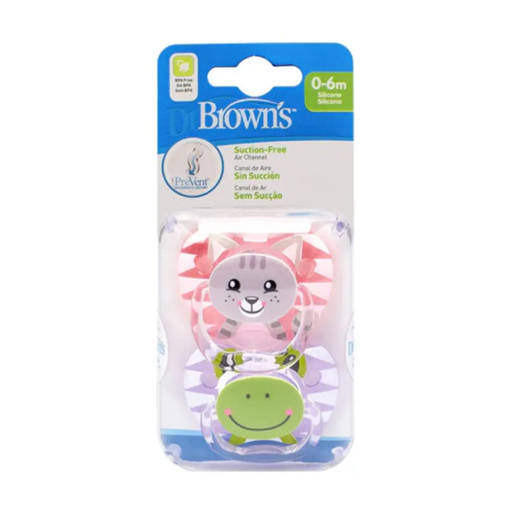 Dr. Brown's Prevent Printed Shield Soother - Stage 1 Pack Of 2 (Pink & Gray)