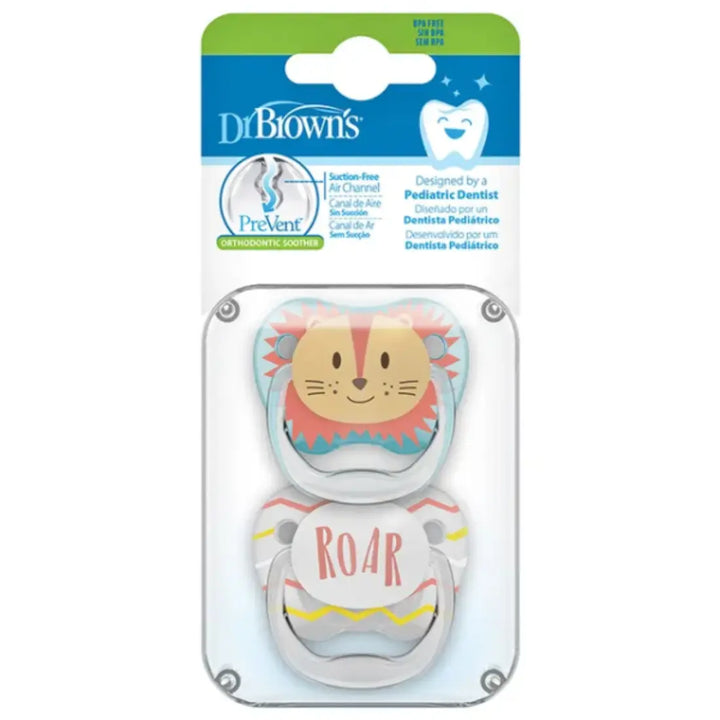 Dr. Brown's Prevent Printed Shield Soother - Stage 1 Pack Of 2 (Teal & Gray)