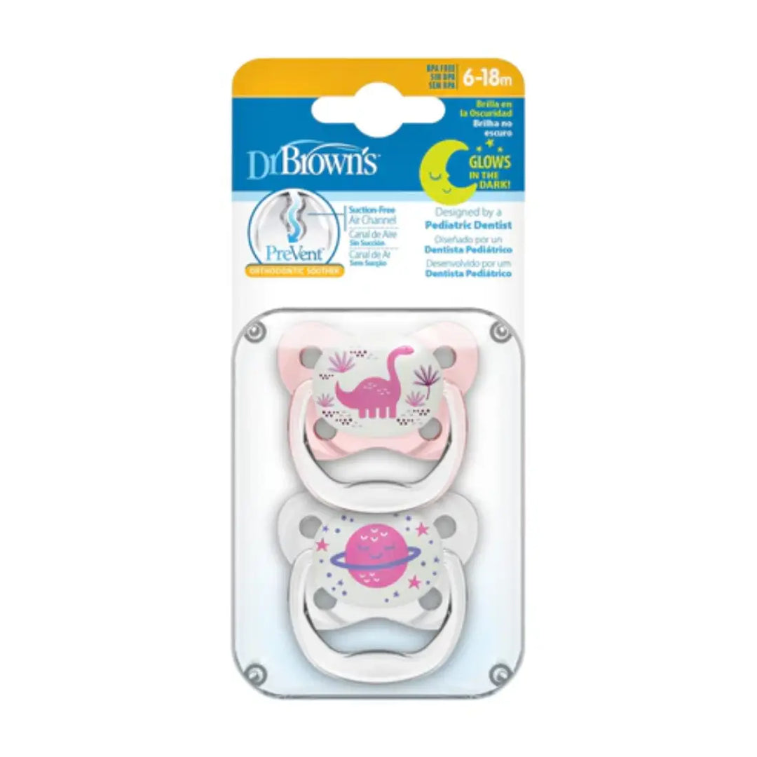 Dr. Brown's Prevent Glow In The Dark Butterfly Shield Soother - Stage 2 (Pink)