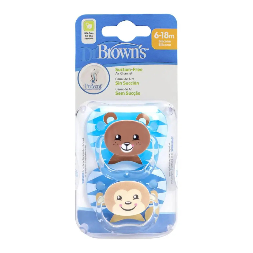 Dr. Brown's Prevent Printed Shield Soother - Stage 2 Blue 2 Pack (Blue)