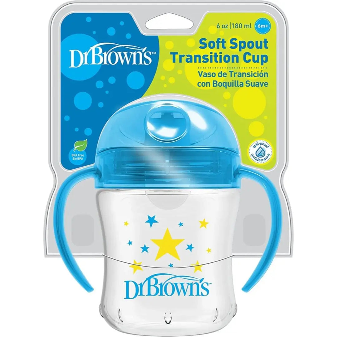 Dr. Brown's Soft-Spout Transition Cup W/ Handles (Blue Deco)