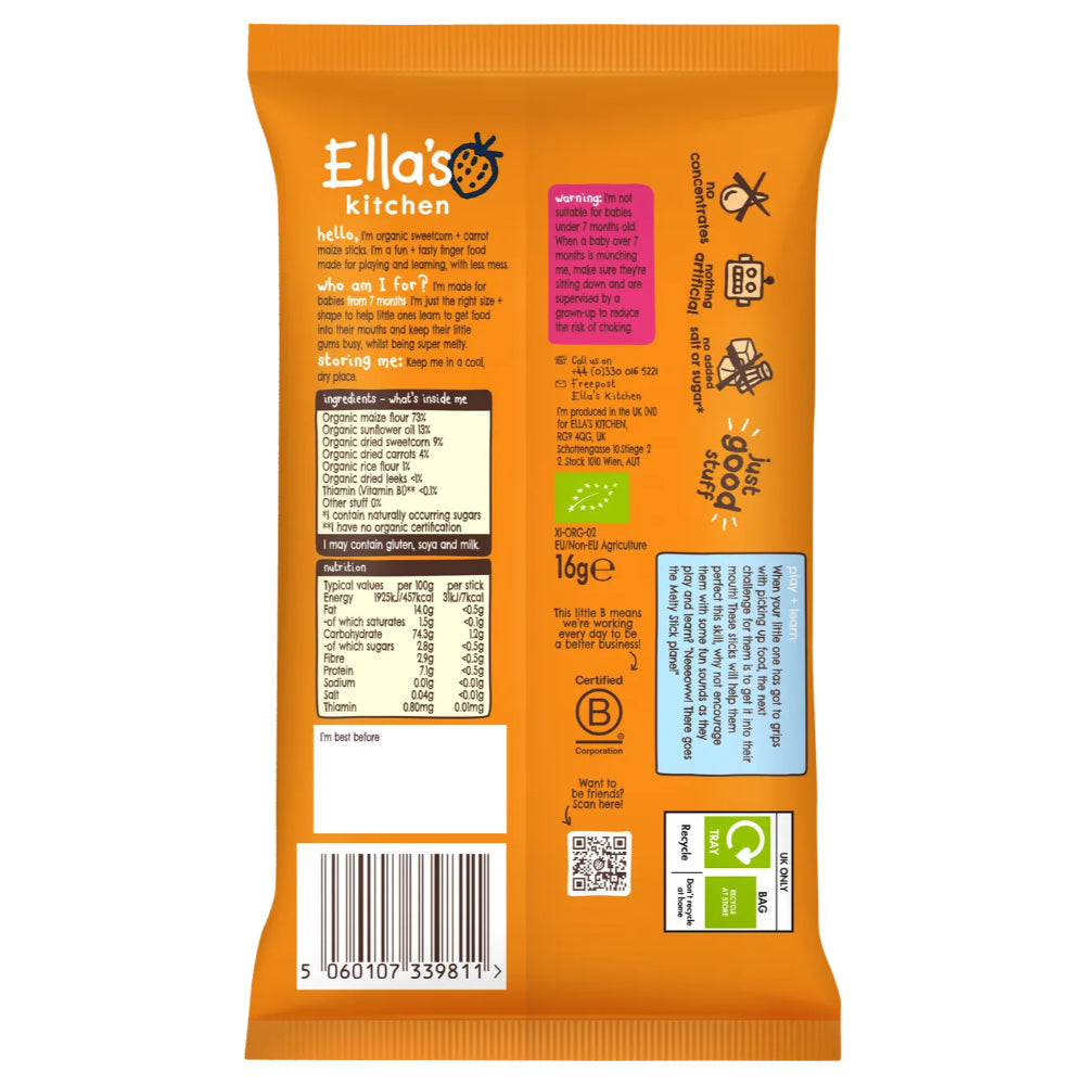 Ella's Kitchen Melty Sticks Sweetcorn + Carrot (16g)