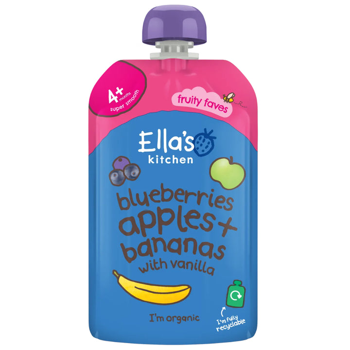 Ella's Kitchen Puree Blueberries, Apples + Bananas with Vanilla (120g)