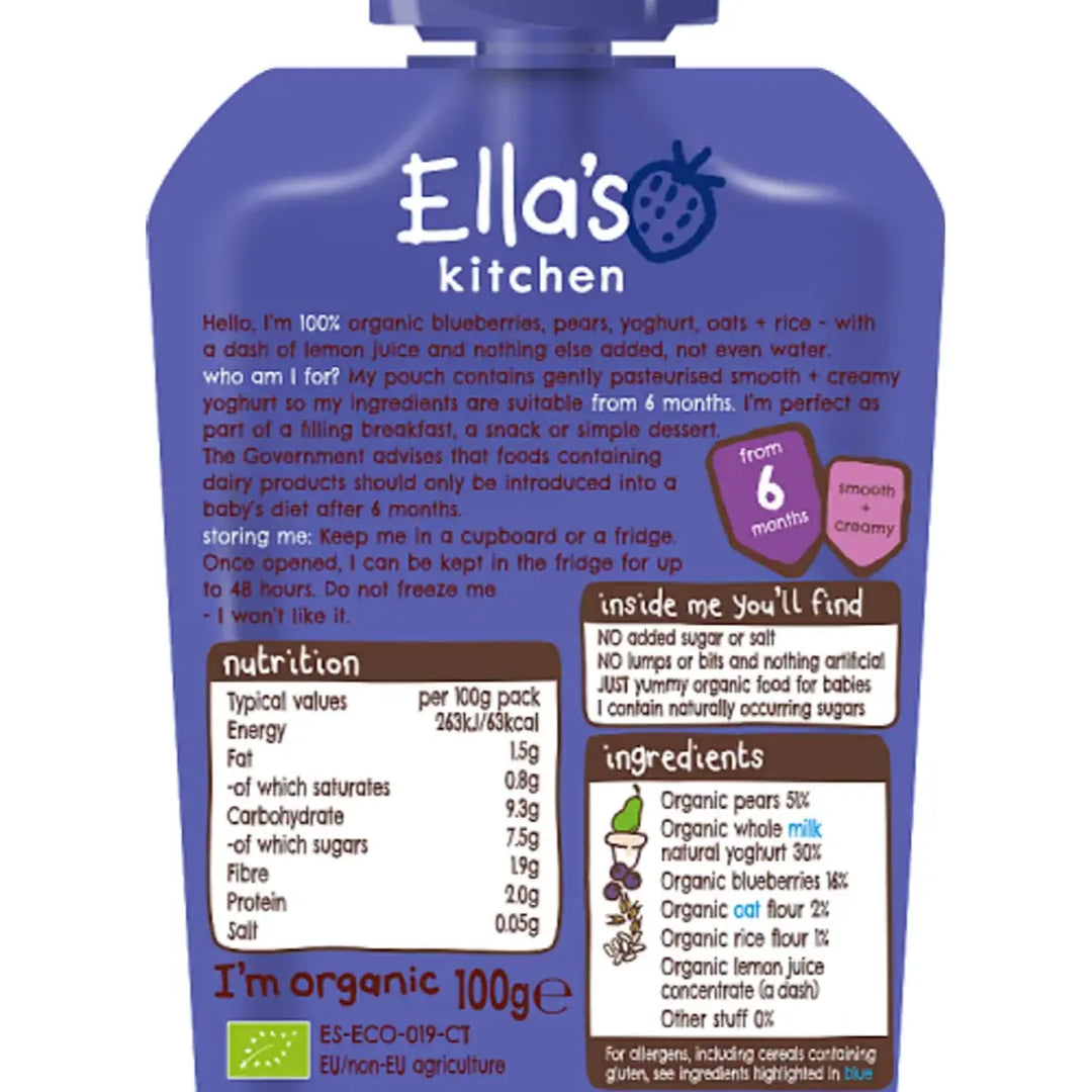 Ella's Kitchen Puree Blueberry + Pear Baby Brekkie (100g)