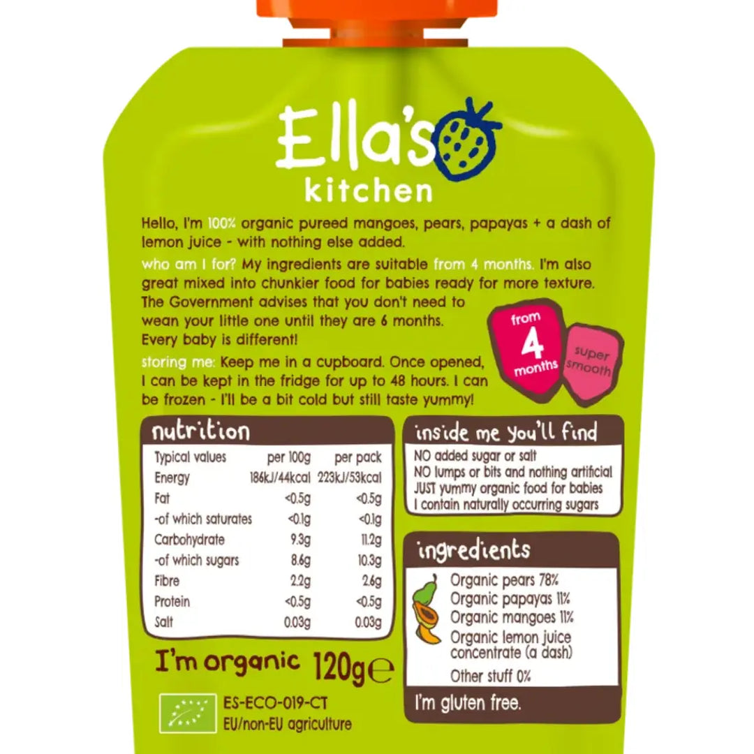 Ella's Kitchen Puree Mangoes, Pears + Papayas (120g)