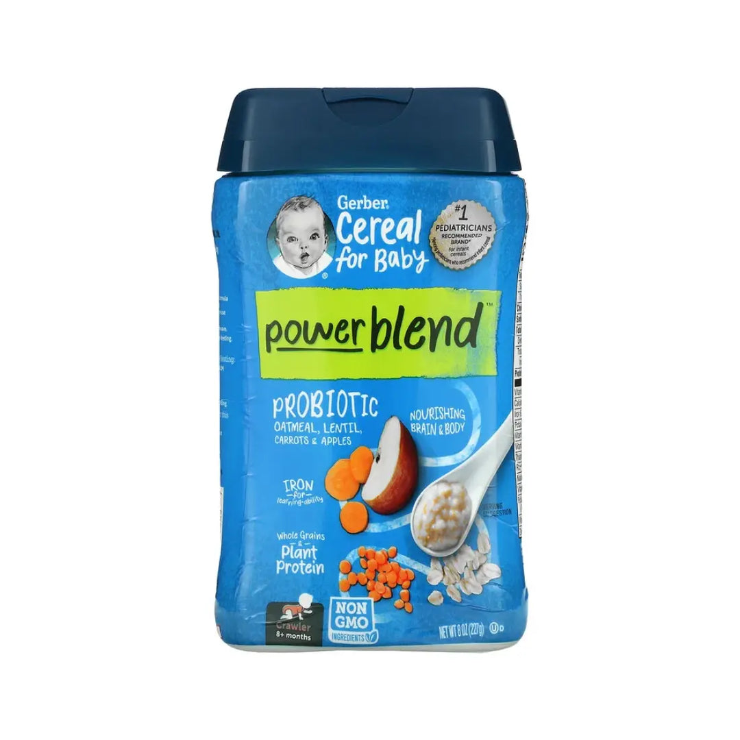 Gerber Cereal Power Blend Probiotic Oatmeal, Lentil, Carrot & Apple (227g)