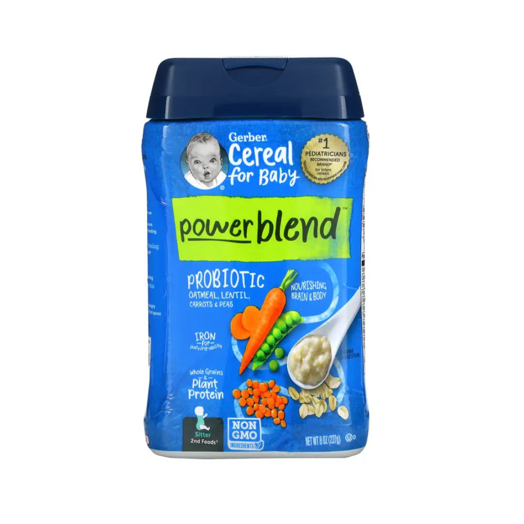 Gerber Cereal Power Blend Probiotic Oatmeal, Lentil, Carrot & Pea (227g)