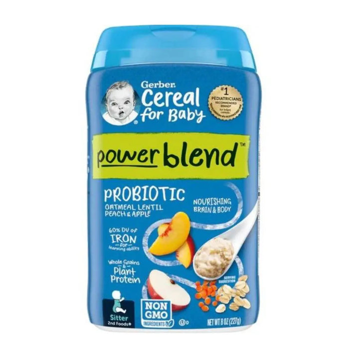 Gerber Cereal Power Blend Probiotic Oatmeal, Lentil, Peach & Apple(227g)