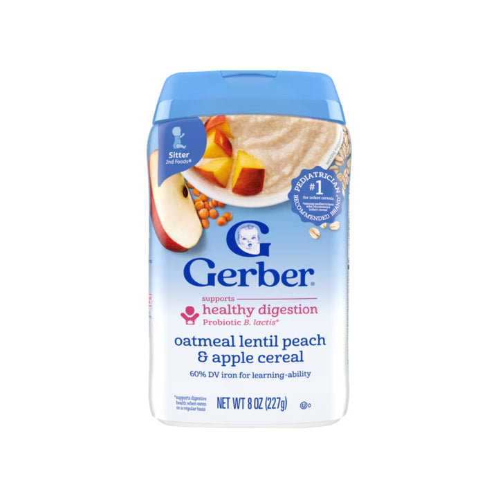 Gerber Cereal Power Blend Probiotic Oatmeal, Lentil, Peach & Apple (227g)