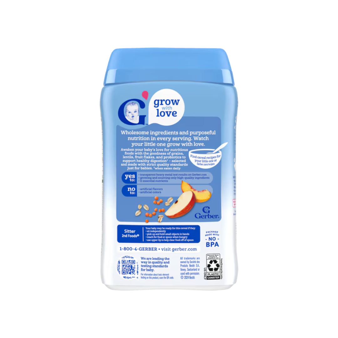 Gerber Cereal Power Blend Probiotic Oatmeal, Lentil, Peach & Apple (227g)