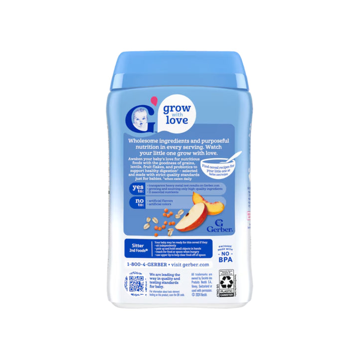 Gerber Cereal Power Blend Probiotic Oatmeal, Lentil, Peach & Apple (227g)