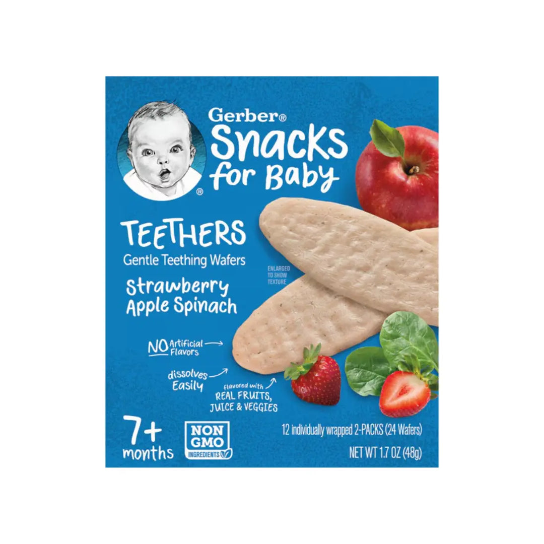 Gerber Teethers Gentle Teething Wafers Strawberry, Apple and Spinach (48g)