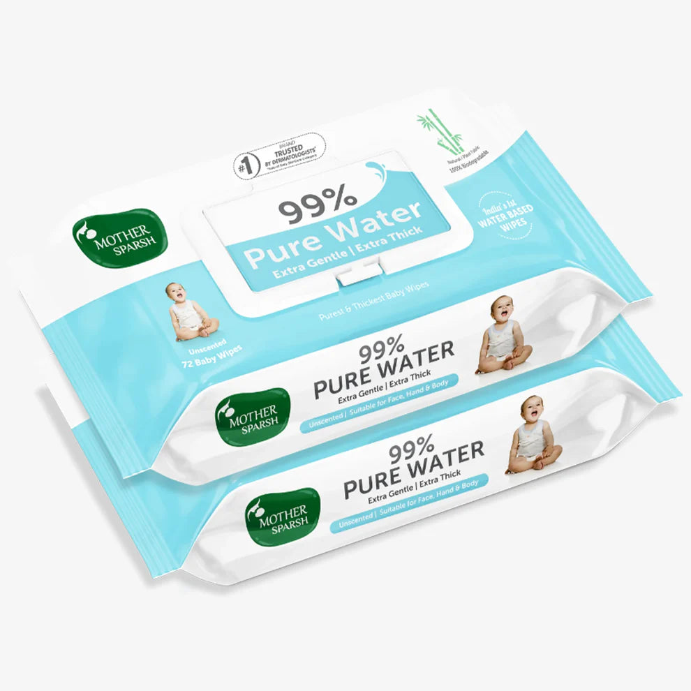 Mother Sparsh 99% Pure Water Unscented Baby Wipes - Medical Grade Fabric (72 pcs)