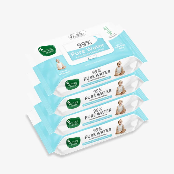 Mother Sparsh 99% Pure Water Unscented Baby Wipes - Medical Grade Fabric (72 pcs)
