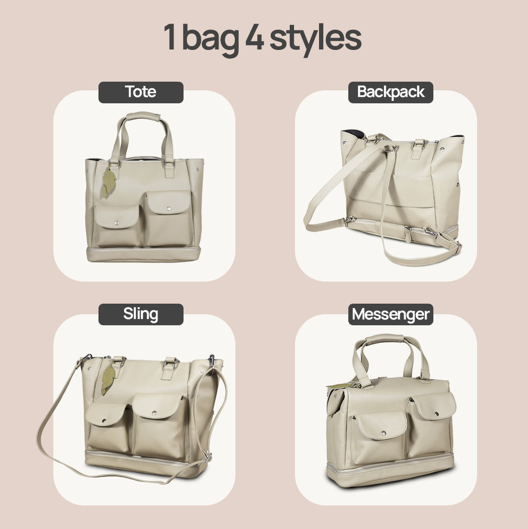 La Plume Modéa Diaper Bag - 4-in-1 Convertible Vegan Leather Baby Bag with Changing Mat &amp; Insulated Bottle Holders