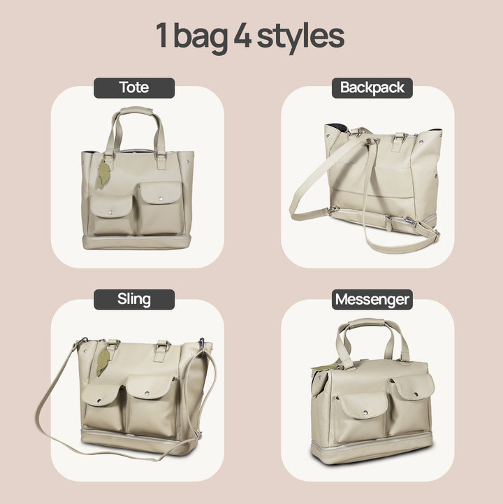 La Plume Modéa Diaper Bag - 4-in-1 Convertible Vegan Leather Baby Bag with Changing Mat &amp; Insulated Bottle Holders