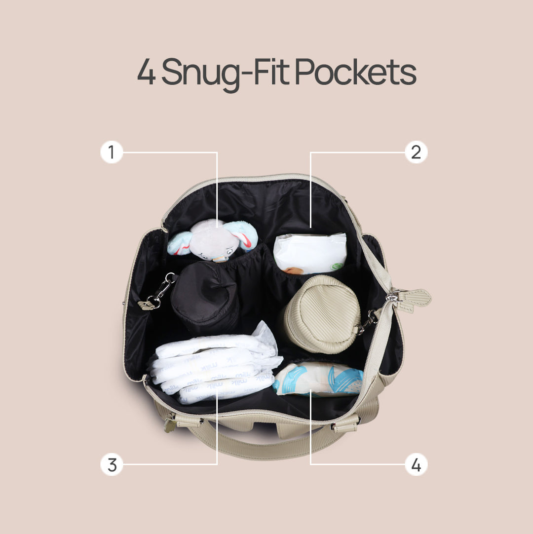 La Plume Modéa Diaper Bag - 4-in-1 Convertible Vegan Leather Baby Bag with Changing Mat &amp; Insulated Bottle Holders