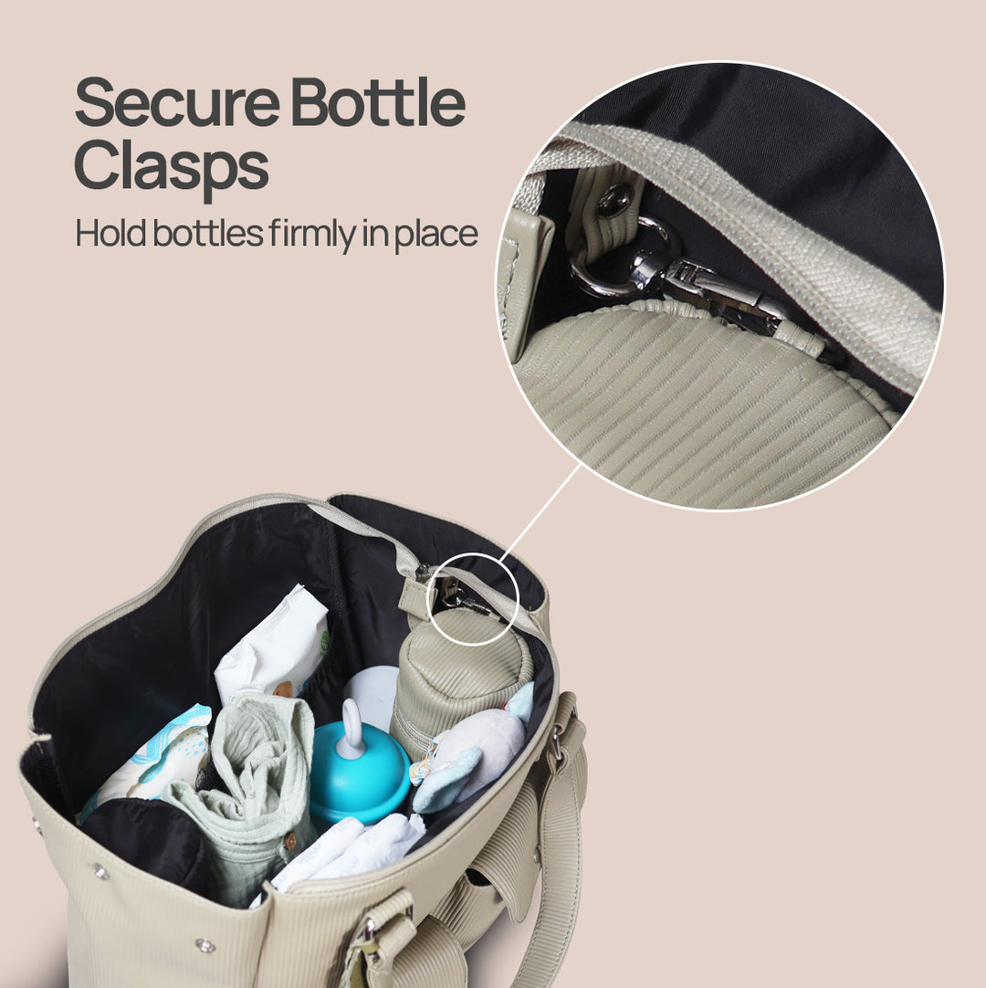 La Plume Modéa Diaper Bag - 4-in-1 Convertible Vegan Leather Baby Bag with Changing Mat &amp; Insulated Bottle Holders
