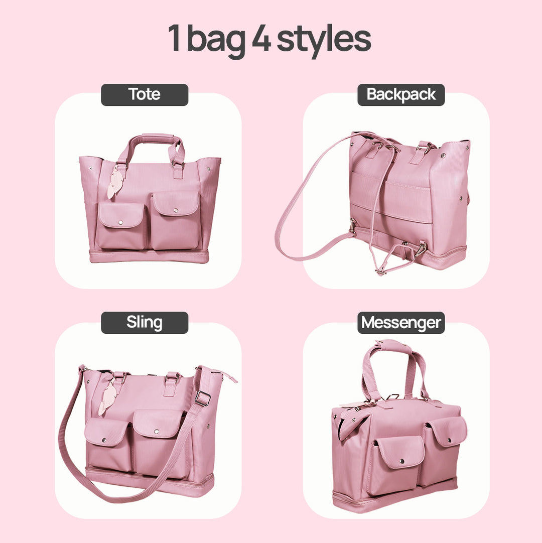 La Plume Modéa Diaper Bag - 4-in-1 Convertible Vegan Leather Baby Bag with Changing Mat &amp; Insulated Bottle Holders