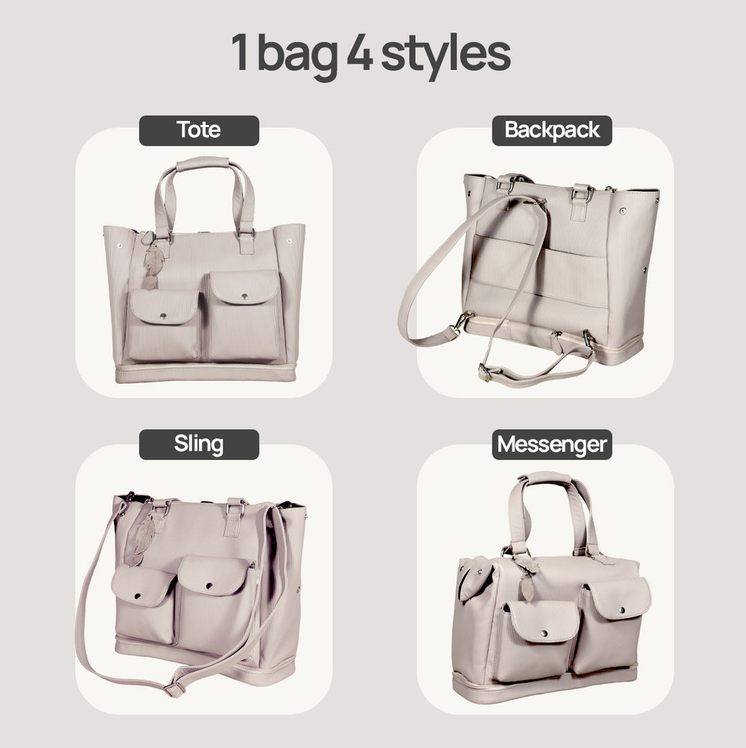 La Plume Modéa Diaper Bag - 4-in-1 Convertible Vegan Leather Baby Bag with Changing Mat &amp; Insulated Bottle Holders