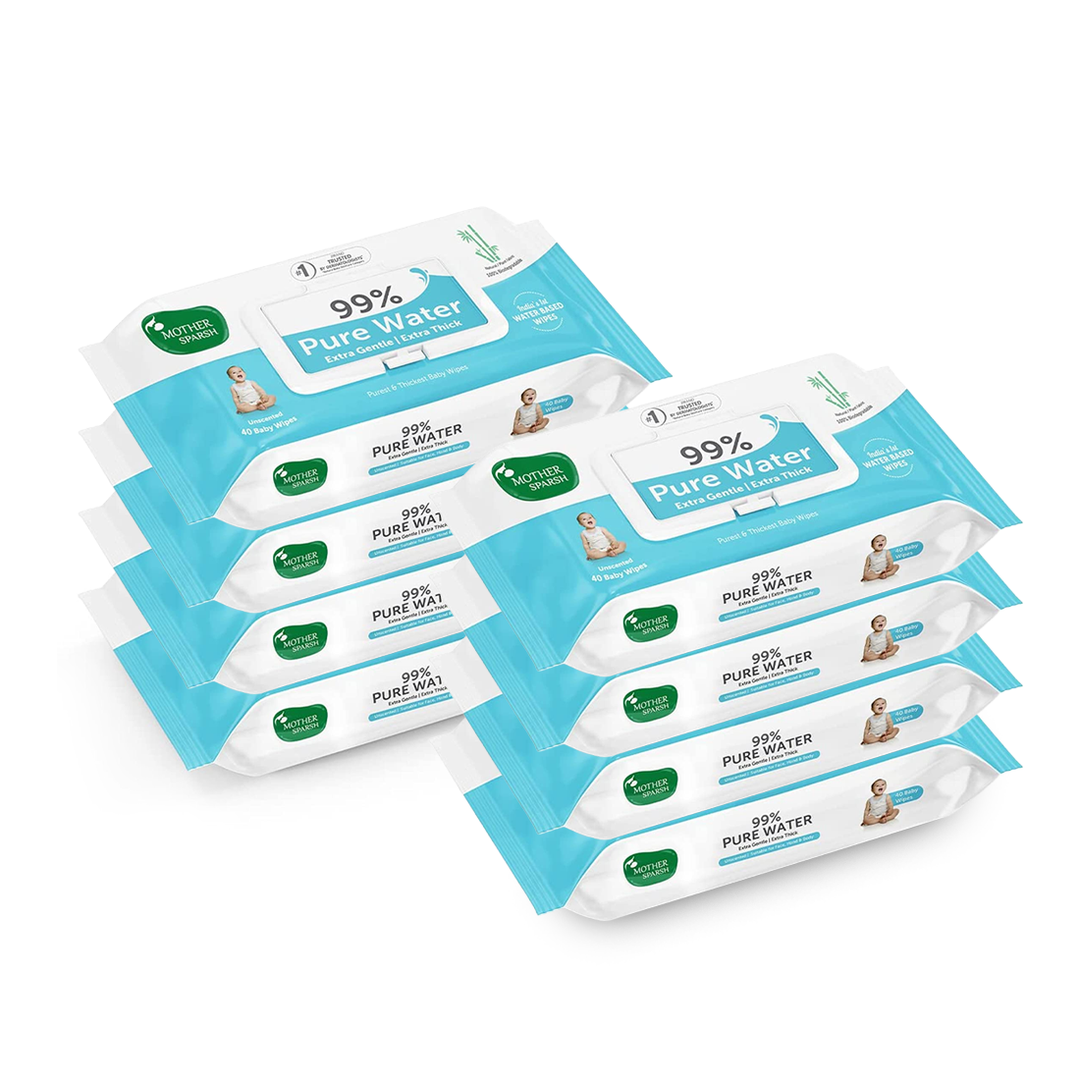 Mother Sparsh 99% Pure Water Unscented Baby Wipes - Medical Grade Fabric (72 pcs)