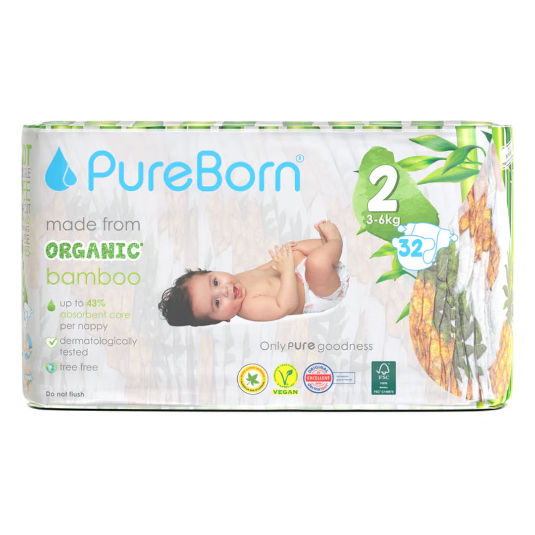 PureBorn Organic Bamboo Diapers Size 2 (3-6KG)