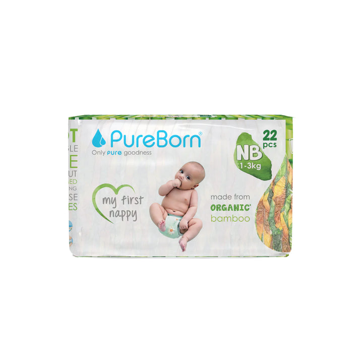 PureBorn Organic Bamboo Diapers Size NB (1-3KG)