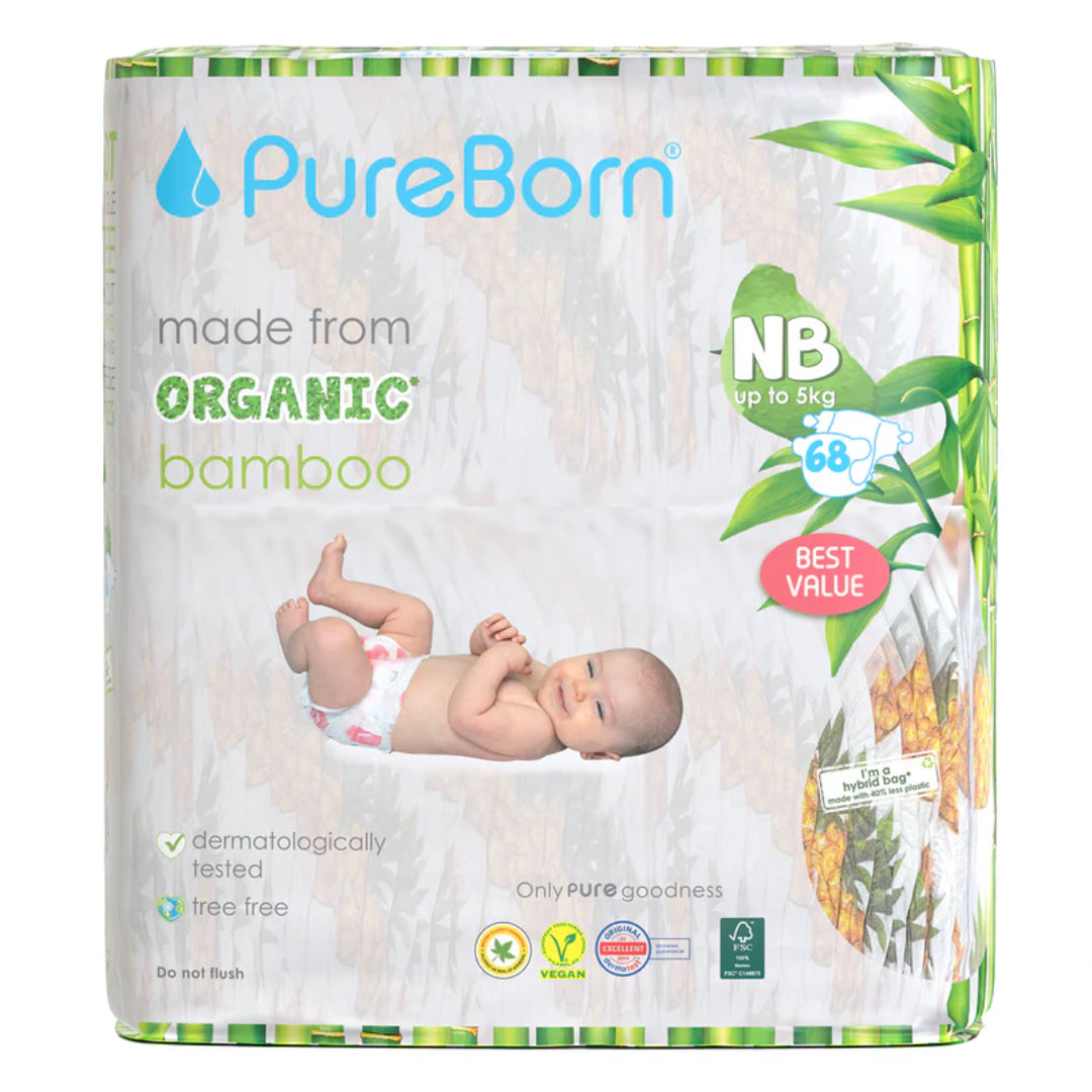PureBorn Organic Bamboo Diapers Size NB (1-3KG)