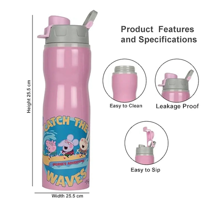 Peppa Pig Stainless Steel Bottle - Tuktuk (750 ml) - Pink