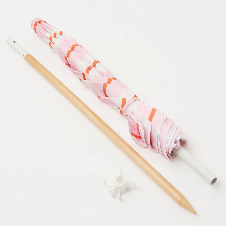 SUNNYLiFE Beach Umbrella - Summer Stripe Strawberry Sorbet