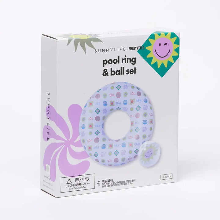 SUNNYLiFE Pool Ring & Ball Set - SmileyWorld Sol Sea