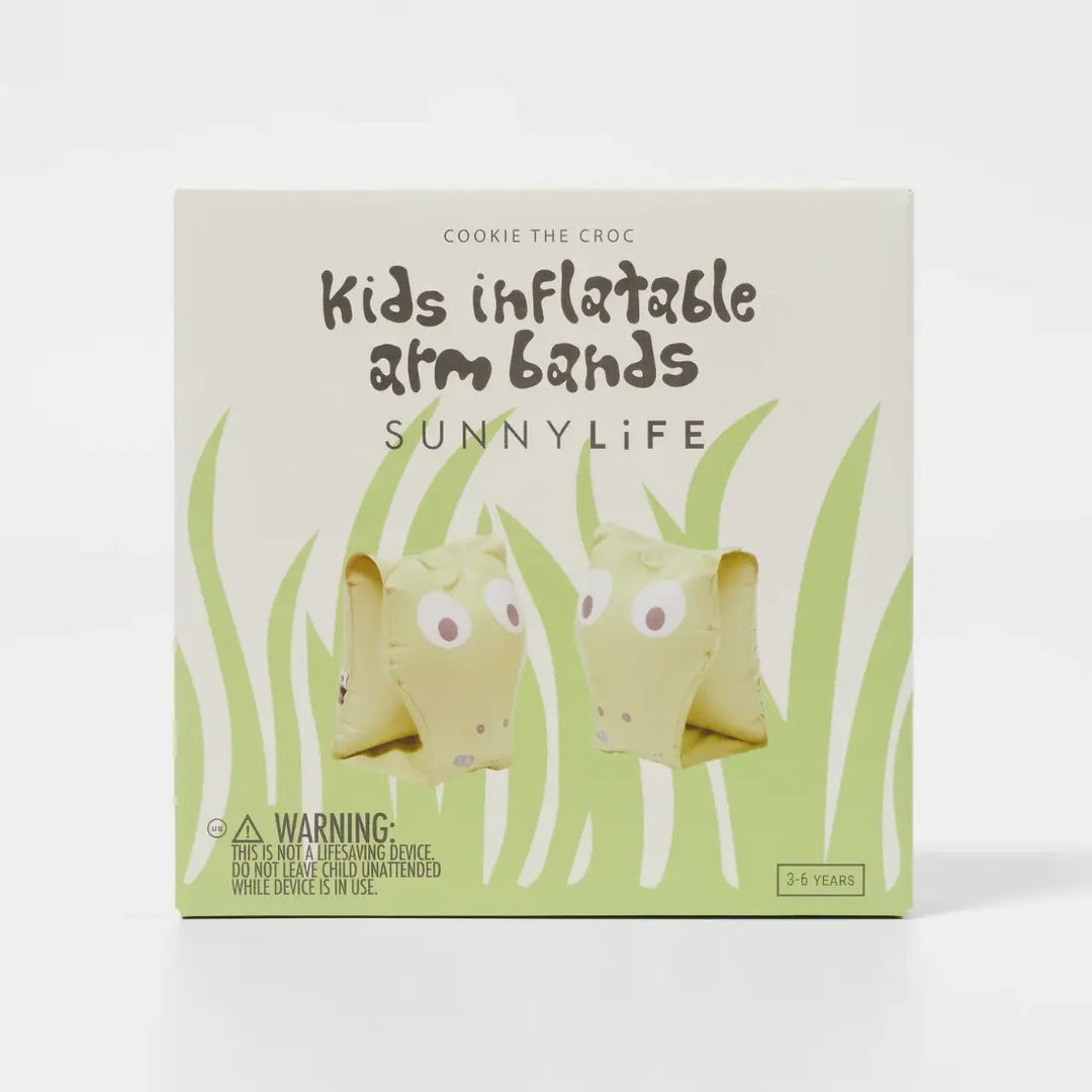 SUNNYLiFE Kids Inflatable Arm Bands - Cookie the Croc Light Khaki